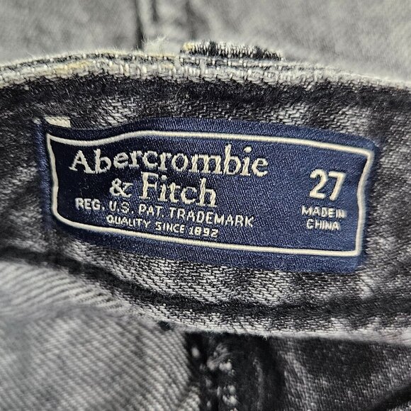 Abercrombie & Fitch Floral Embroidered Distressed Denim Faded Black Wash Skirt - Picture 6 of 8
